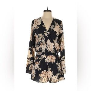 Lulu's Black and Cream Floral Long Sleeve Romper